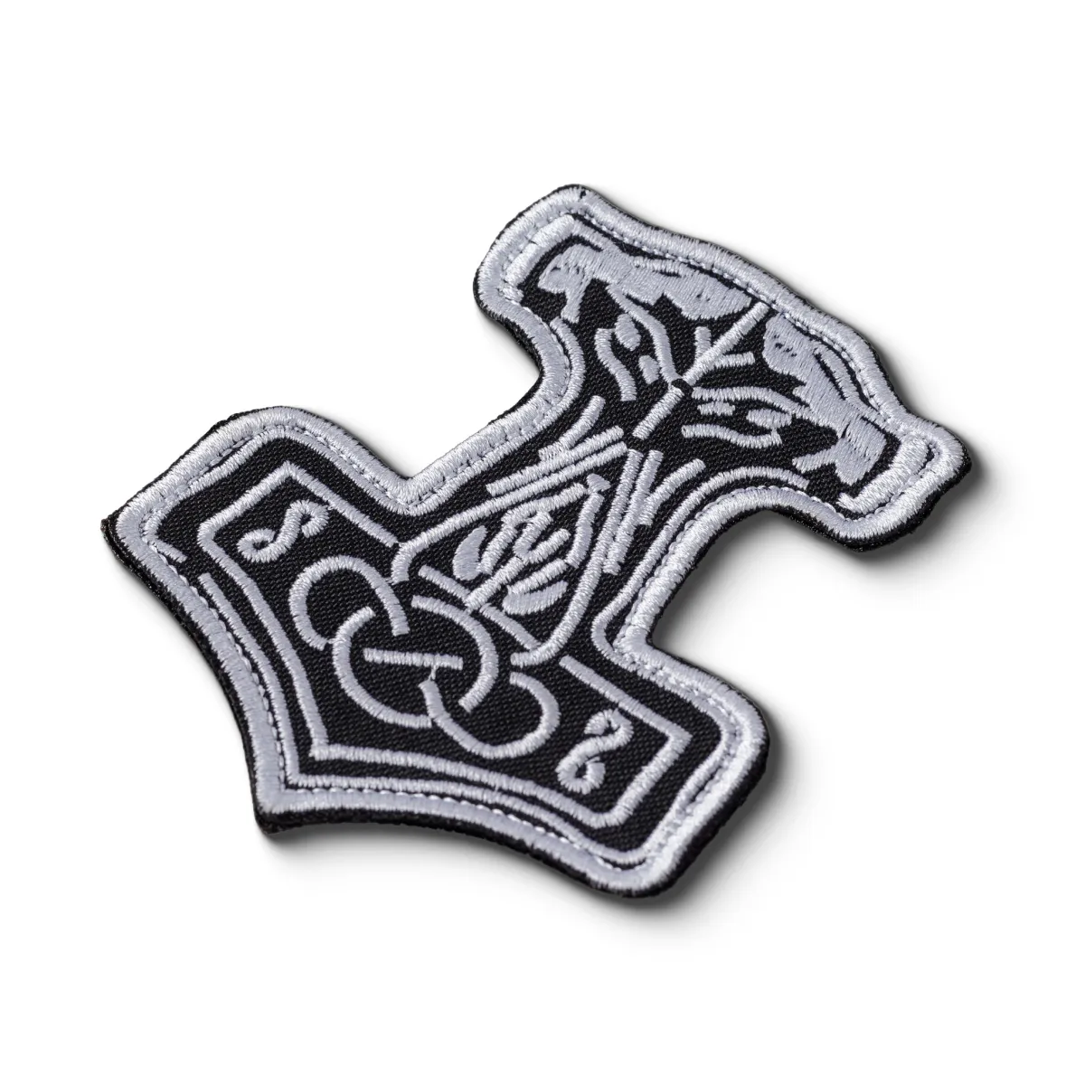 Шеврон (нашивка) Молот Тора на липучке, 10х8 см. Серо-черный 2