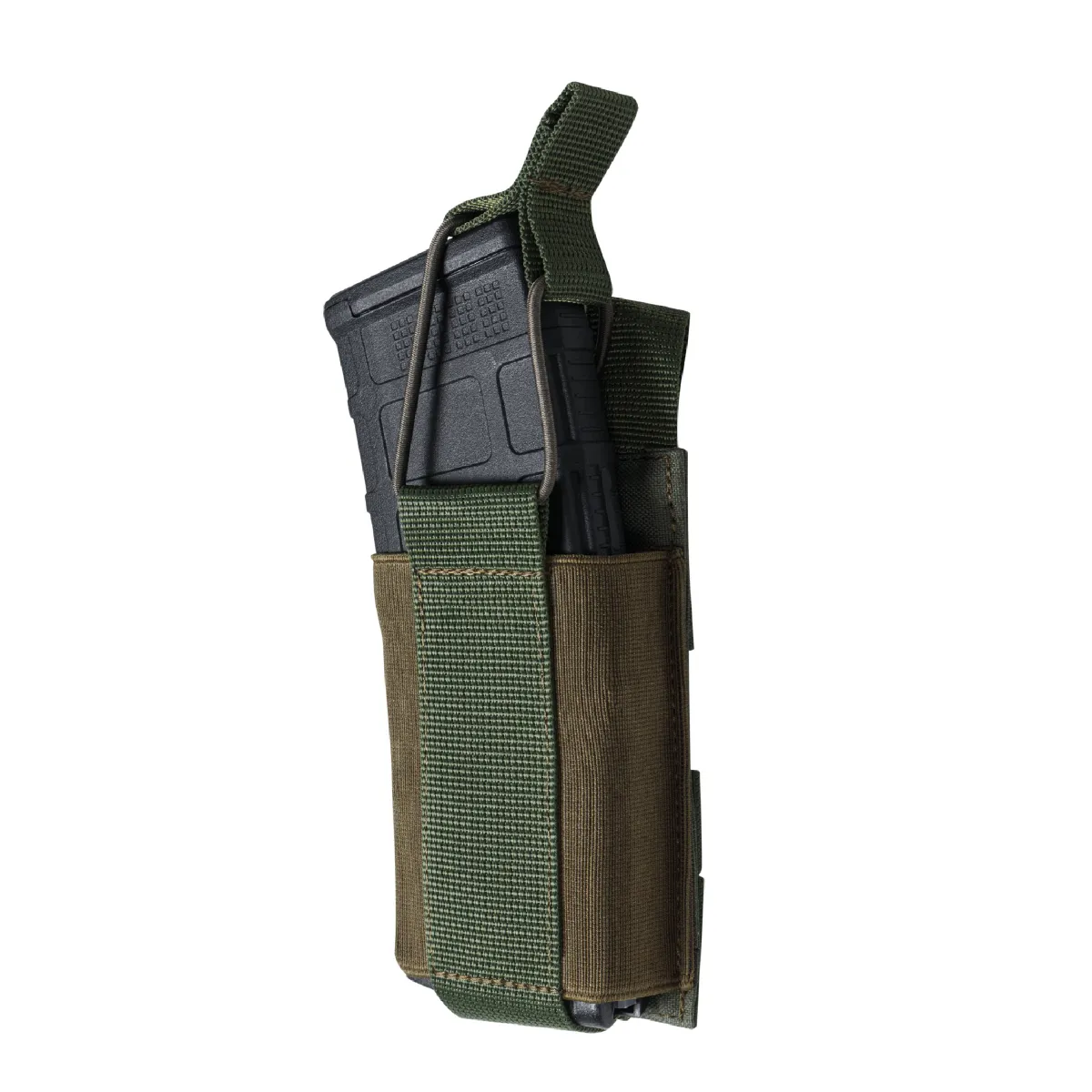 Одинарный эластичный подсумок под магазины АК/АR открытого типа. Крепление MOLLE. Олива 5
