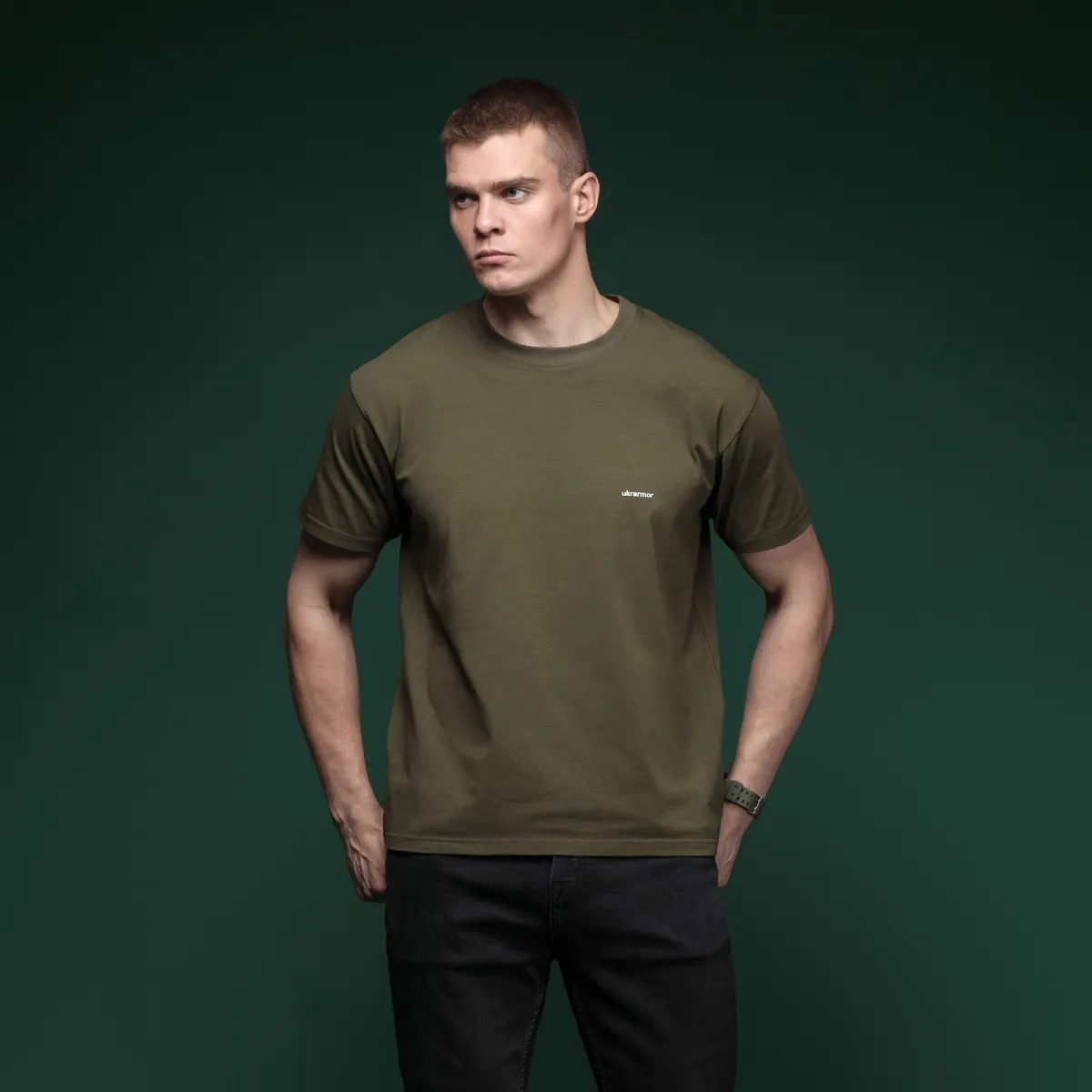 Комплект футболок Basic Military T-shirt. Cotton/Elastane, чорний - олива 6