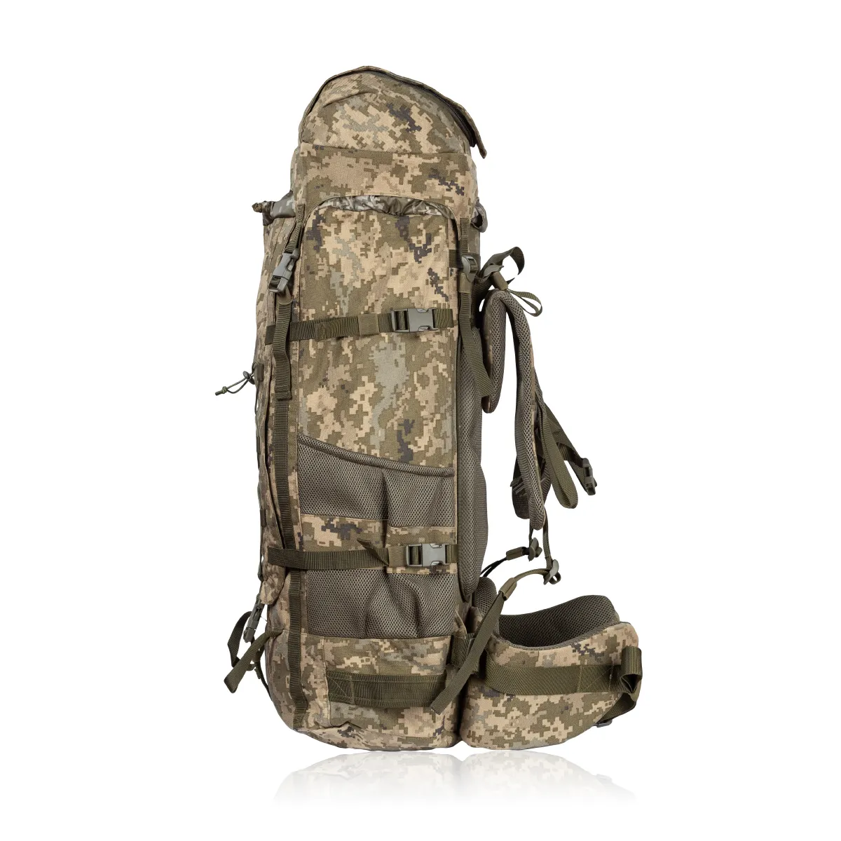 Тактичний рюкзак на 75 л з чохлом від дощу. Тканина Cordura 1000 D. Піксель 5