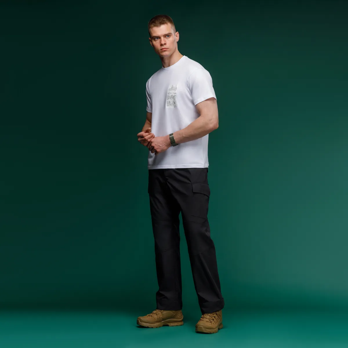 Футболка Basic Military T-Shirt. HMMWV. Cotton and Elastane, білий з принтом 5