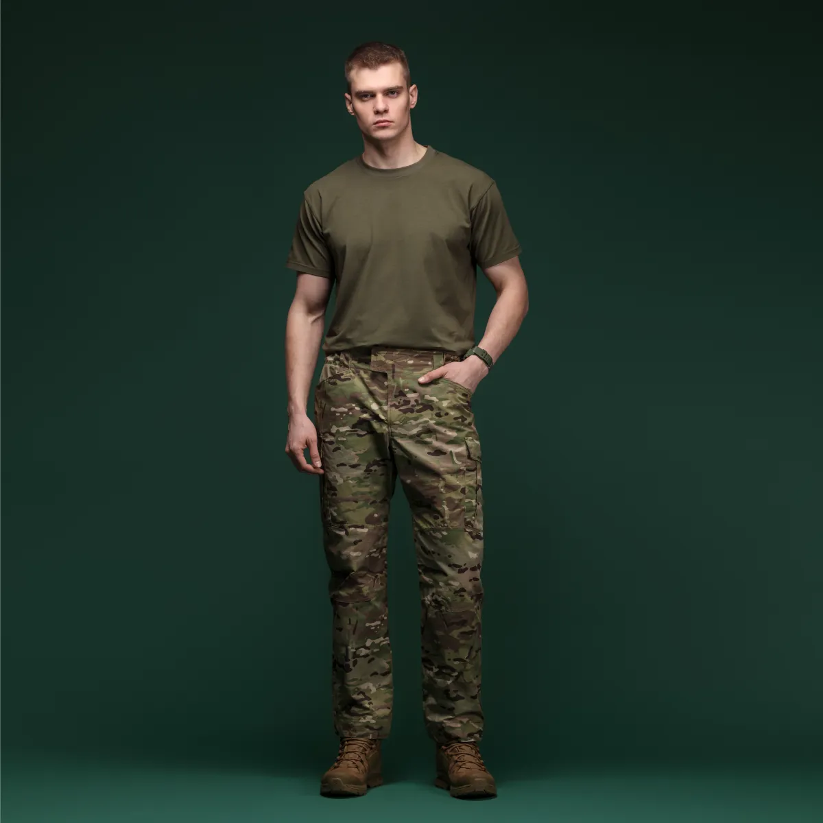 Комплект футболок Basic Military T-shirt без логотипу. Cotton/Elastane, олива - чорний 5