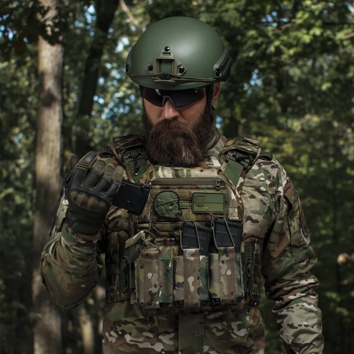 Одинарный эластичный подсумок под магазины АК/АR открытого типа. Крепление MOLLE. Мультикам 6