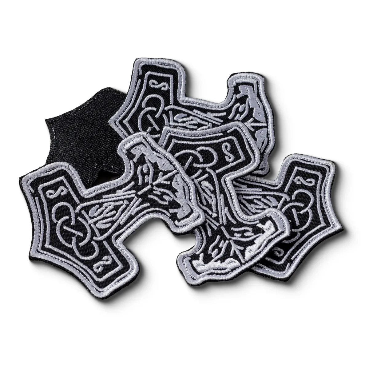 Шеврон (нашивка) Молот Тора на липучке, 10х8 см. Серо-черный 3