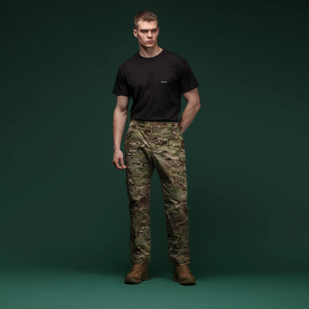 Комплект футболок Basic Military T-shirt. Cotton/Elastane, чорний - олива 5