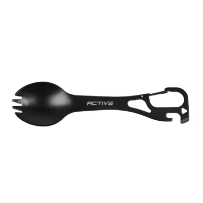 Ложка-вилка с карабином Active Taller, Black. Нержавеющая сталь