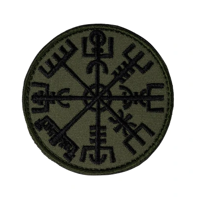 Шеврон (нашивка) Вегвізир компас вікінгів, 7х7 см. Олива