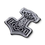 Шеврон (нашивка) Молот Тора на липучке, 10х8 см. Серо-черный 2