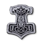 Шеврон (нашивка) Молот Тора на липучке, 10х8 см. Серо-черный