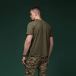 Комплект футболок Basic Military T-shirt без логотипу. Cotton/Elastane, олива - чорний 3