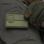 Шеврон прапор України з гербом. М'який ПВХ пластик. Олива 3